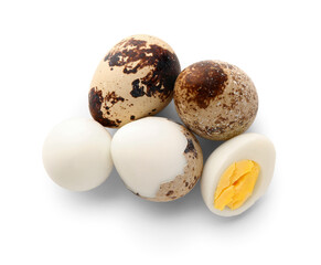 Boiled quail eggs on white background