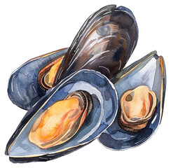 PNG Watercolor mussels seafood illustration