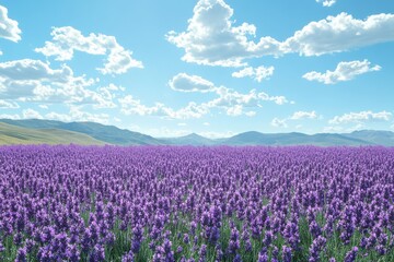 Fototapeta premium A Lavender field with sky clouds. Generative AI