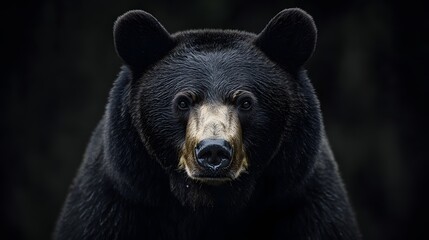 Fototapeta premium 黒い背景と見つめるクマ