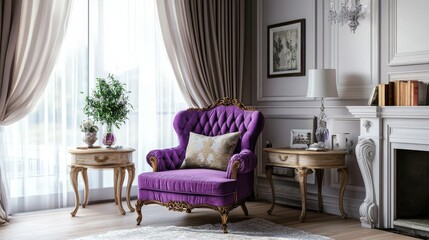Naklejka premium Luxurious purple chair in a classic living room