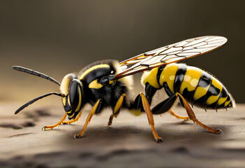 Close-Up of a Yellow Jacket Wasp with Detailed Body and Wings