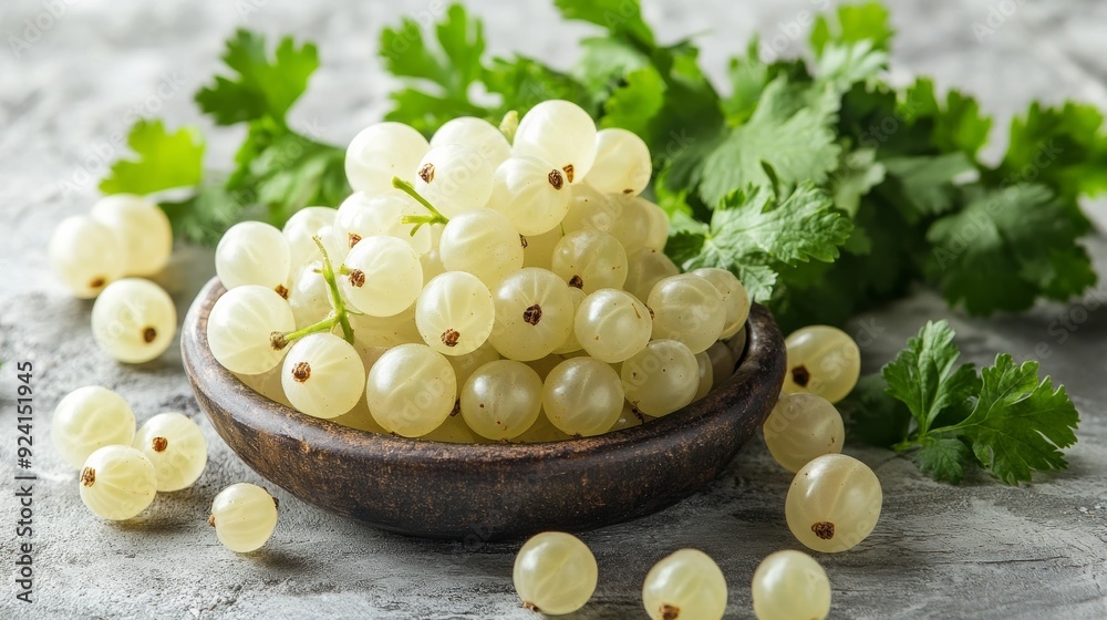 Wall mural Fresh white currants and green cilantro