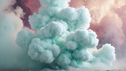 Naklejka premium A delicate blend of pastel pink and blue clouds, resembling cotton candy, floating in a surreal, dreamlike atmosphere that feels light and airy