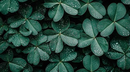 Obraz premium Green leaves with water drops close-up