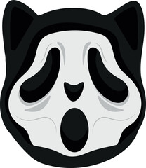 Halloween character for the holiday, namely a cat in a mask from the movie Scream and in a black cloak, vector