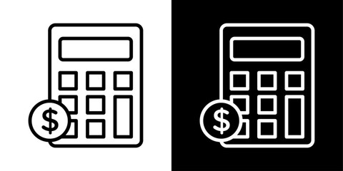 Calculator and dollar thin line vector icon set.