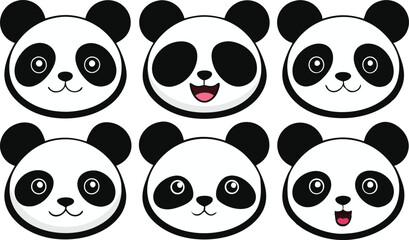 set of funny panda vector illustration, silhouette, logo icon and line art Bundle files 