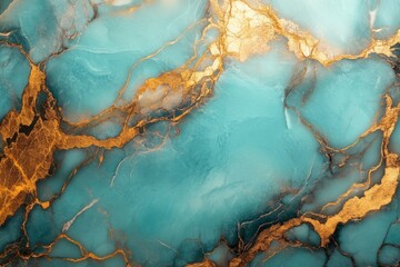 Fototapeta premium Golden Turquoise Abstract Art on a Marbled Background: A Luxurious Blend of Texture and Elegance for Sophisticated Decor