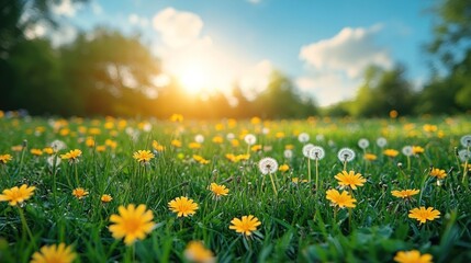 Sunlit Meadow with Dandelions