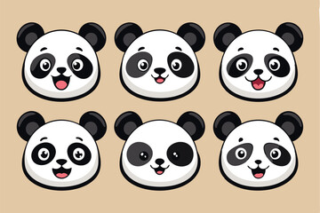 set of funny panda vector illustration, silhouette, logo icon and line art Bundle files 
