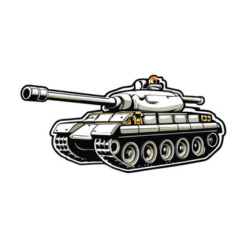 recommend clip art: Illustration of a white tank with black outlines on a white background.