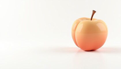 Minimalist image of a shiny, smooth, peach-colored apple against a white background.
