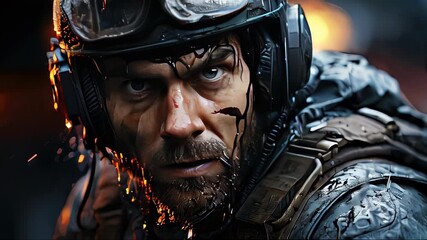 Portrait of a special forces soldier in action. Selective focus - Powered by Adobe