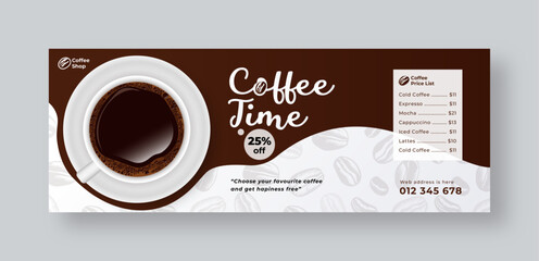 Coffee shop social media facebook cover web banner template, Restaurant cafe web banner