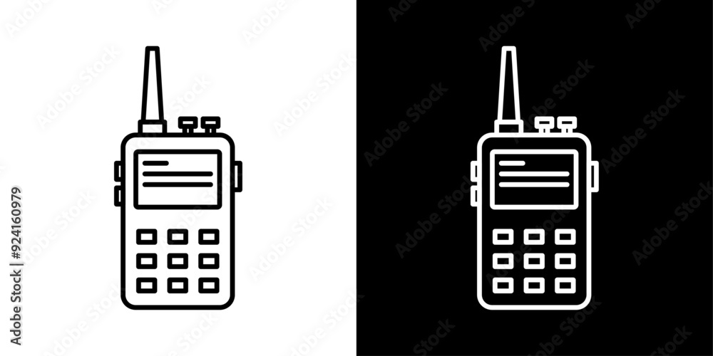 Sticker Walkie talkie thin line vector icon set.