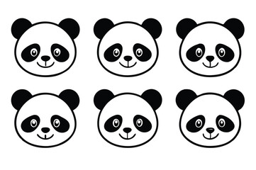 set of funny panda vector illustration, silhouette, logo icon and line art Bundle files 