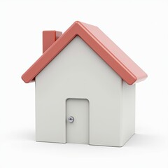 Minimalistic model of a small house with a red roof and a single door.