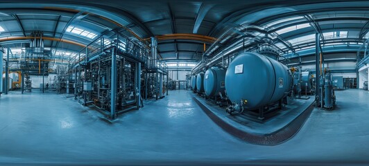 Obraz premium Industrial boiler room and water treatment facility