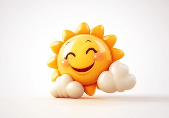 Cartoon smiling sun on white background.