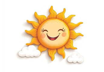 Cartoon smiling sun on white background.