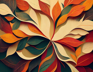 Modern Minimalist Pattern Geometric Shapes and Abstract Leaf Forms for Autumn Designs