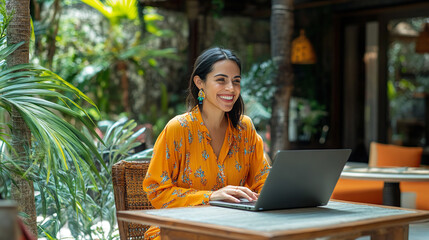 Working Remotely Employee Virtual Online Digital Nomad Woman Successful Entrepreneur