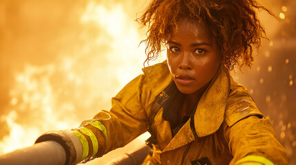 Woman Female Firefighter Hero Fire Heroic First Responders Working Emergency Dangerous