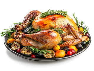 Roasted Thanksgiving turkey isolated on white background