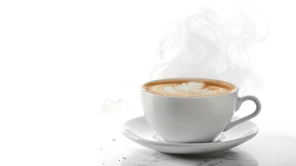 Fototapeta premium A steaming cup of coffee with latte art