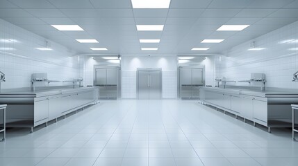 Fototapeta premium Modern Industrial Kitchen Interior With Kitchen Utensils, Equipment And Bakery Products