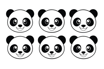 set of funny panda vector illustration, silhouette, logo icon and line art Bundle files 