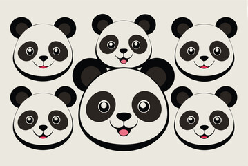 set of funny panda vector illustration, silhouette, logo icon and line art Bundle files 