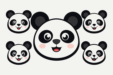 set of funny panda vector illustration, silhouette, logo icon and line art Bundle files 