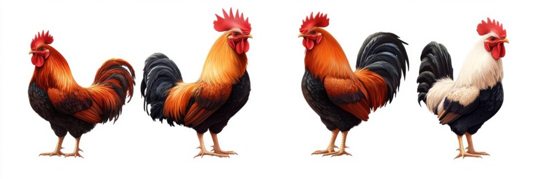 Diverse Rooster Silhouettes: A Collection of Strikingly Isolated Hen in Monochromatic Background Display,single element,single object,material,vector material,illustration