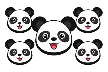 set of funny panda vector illustration, silhouette, logo icon and line art Bundle files 