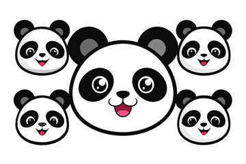 set of funny panda vector illustration, silhouette, logo icon and line art Bundle files 