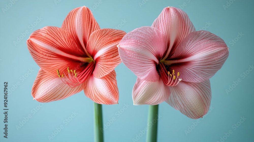 Wall mural Two Red and Pink Amaryllis Flowers