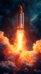 rocket launching into the sky, concept of growth, novelty and future