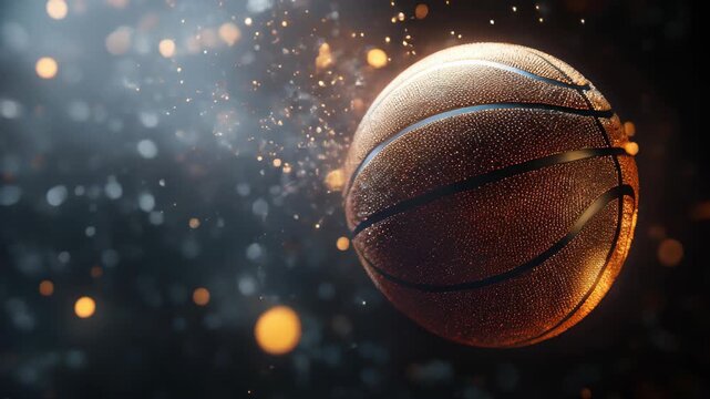 A basketball is sitting on a pile of confetti. The confetti is in various colors and is scattered all around the basketball. The scene gives off a festive and celebratory mood