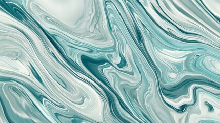 Fototapeta premium Abstract background of acrylic paint flowing and mixing together, creating swirls and a marble effect in shades of turquoise and white