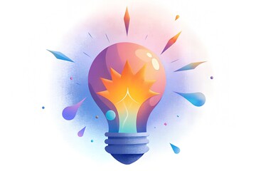 A light bulb with its filament sparking an explosion of vibrant colors and abstract shapes, like a burst of creative energy. 