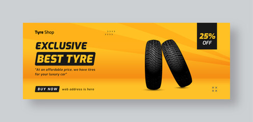 Tire shop social media facebook cover web banner template, auto repair shop banner