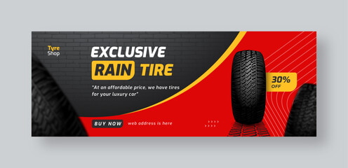 Tire shop social media facebook cover web banner template, auto repair shop banner