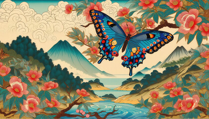 Fototapeta premium 日本画（Japanese painting）／蝶