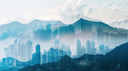 Fototapeta premium Cityscape and Mountains in a Misty Haze