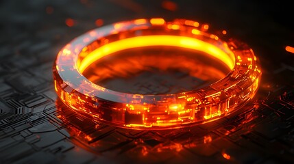Glowing Orange Ring on Futuristic Circuit Board.