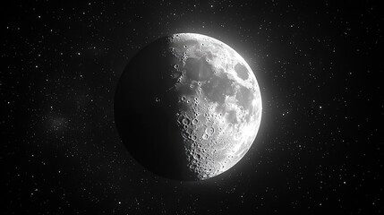 Fototapeta premium A high-resolution close-up of the moon against a starry night sky, captured in black and white