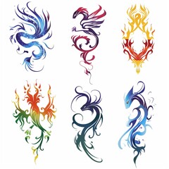 Fototapeta premium Intricate Dragon Tattoo Designs in Vibrant Colors â€” Fantasy Creature Illustrations Perfect for Tattoo Inspiration and Digital Art