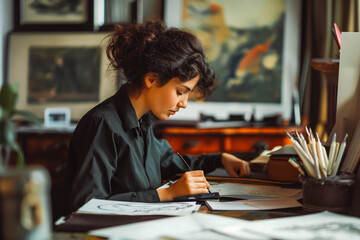 Calligrapher Creating Elegant Invitations in Home Studio